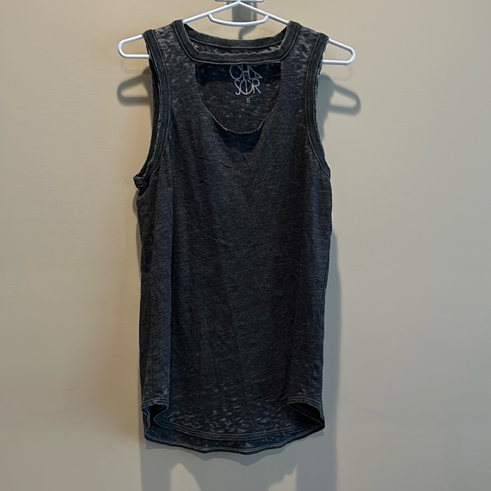 NWOT, Chaser, Womens, Sleeveless top, rounded, hi-low hem, front cut-out